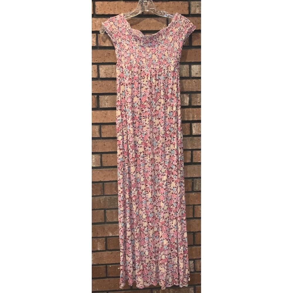 SO… Womens Juniors Floral Smocked Off Shoulder Maxi Dress Size M - Picture 2 of 3